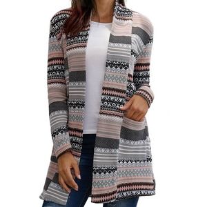 GRAY PINK BLACK WHITE MULTI PRINT ELBOW PATCH CARDIGAN SIZE 2XL 18-20
